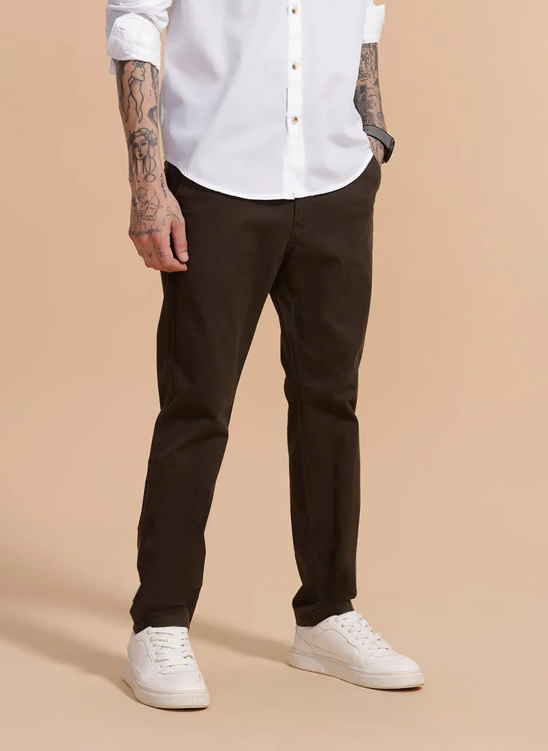 Cotton Blend Chino Trouser | Dark Green